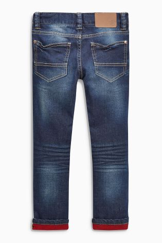 Dark Blue Skinny Jeans With Red Turn-Ups (3-16yrs)